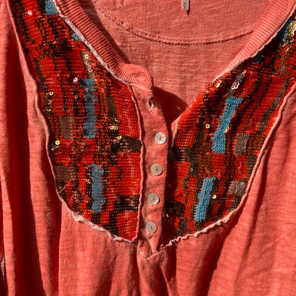 Free People long sleeve cotton Henley tee - Picture 2 of 4